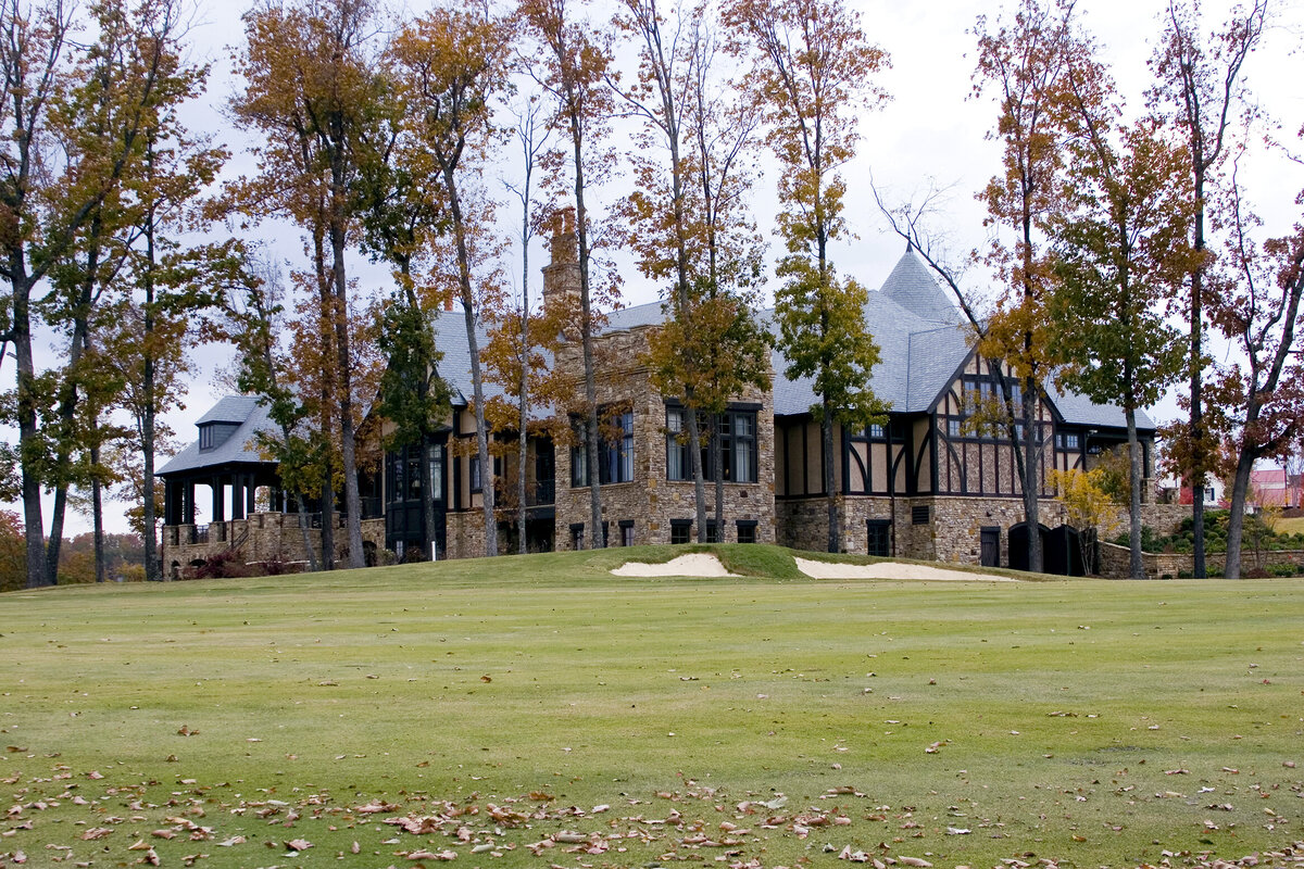 looking at the clubhouse from the golf course at The Ledges country club