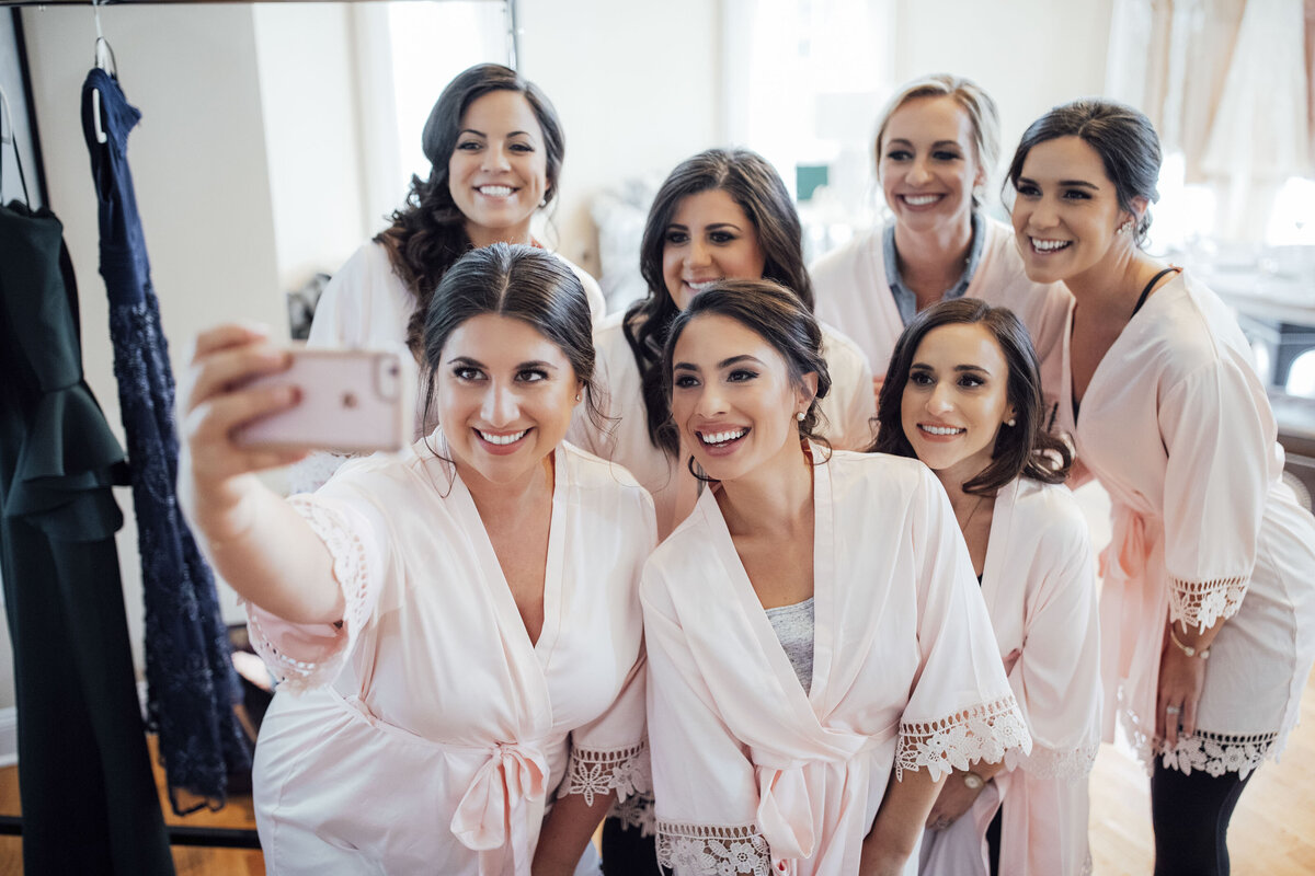 Bear Brook Valley | Bridal party taking selfie in bridal suite | Fredon Township, New Jersey
