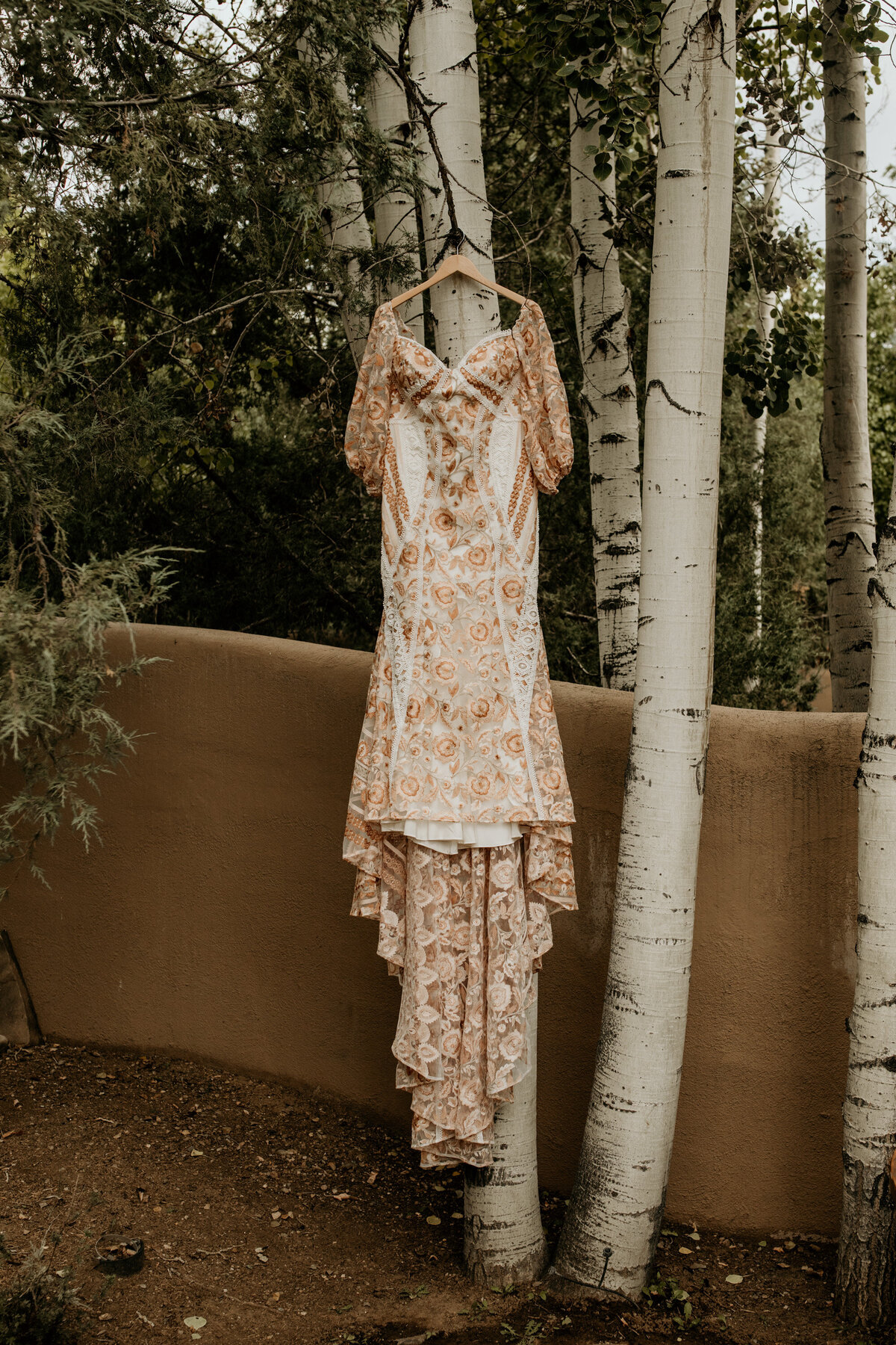 brides peach rue de seine gown hanging