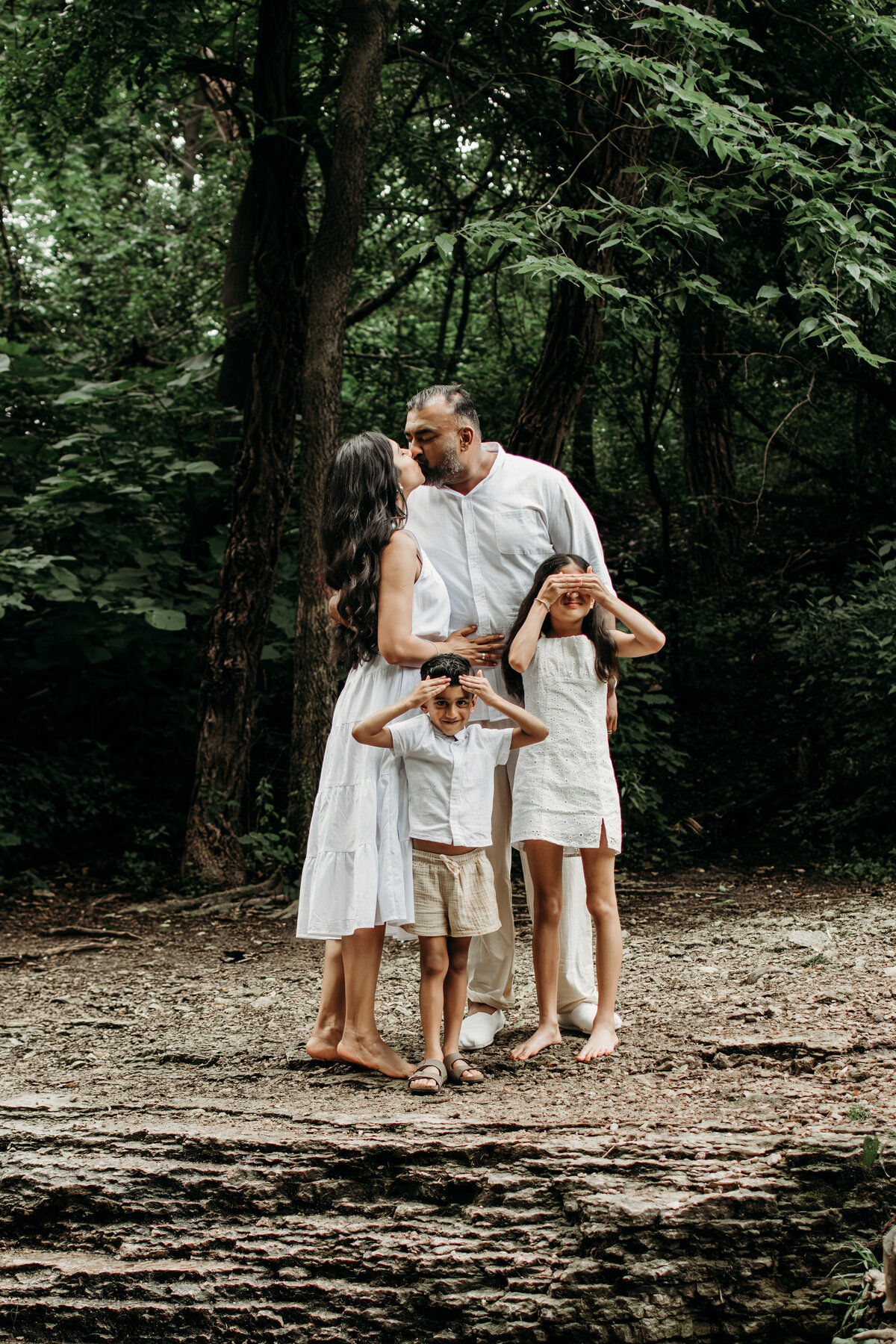 Candid Family portrait by a creek in SOuth Elgin, IL, by Moments by Meli