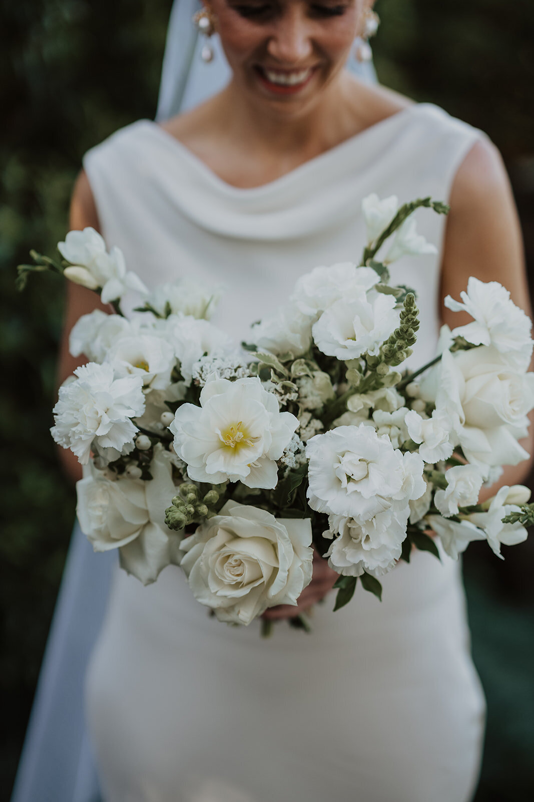 Romantic white and green bridal bouquet Sunshine Coast wedding flowers