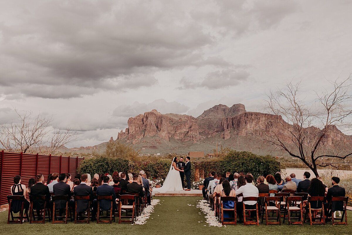 Cloudy wedding ceremony in the desert mountains at The Paseo
