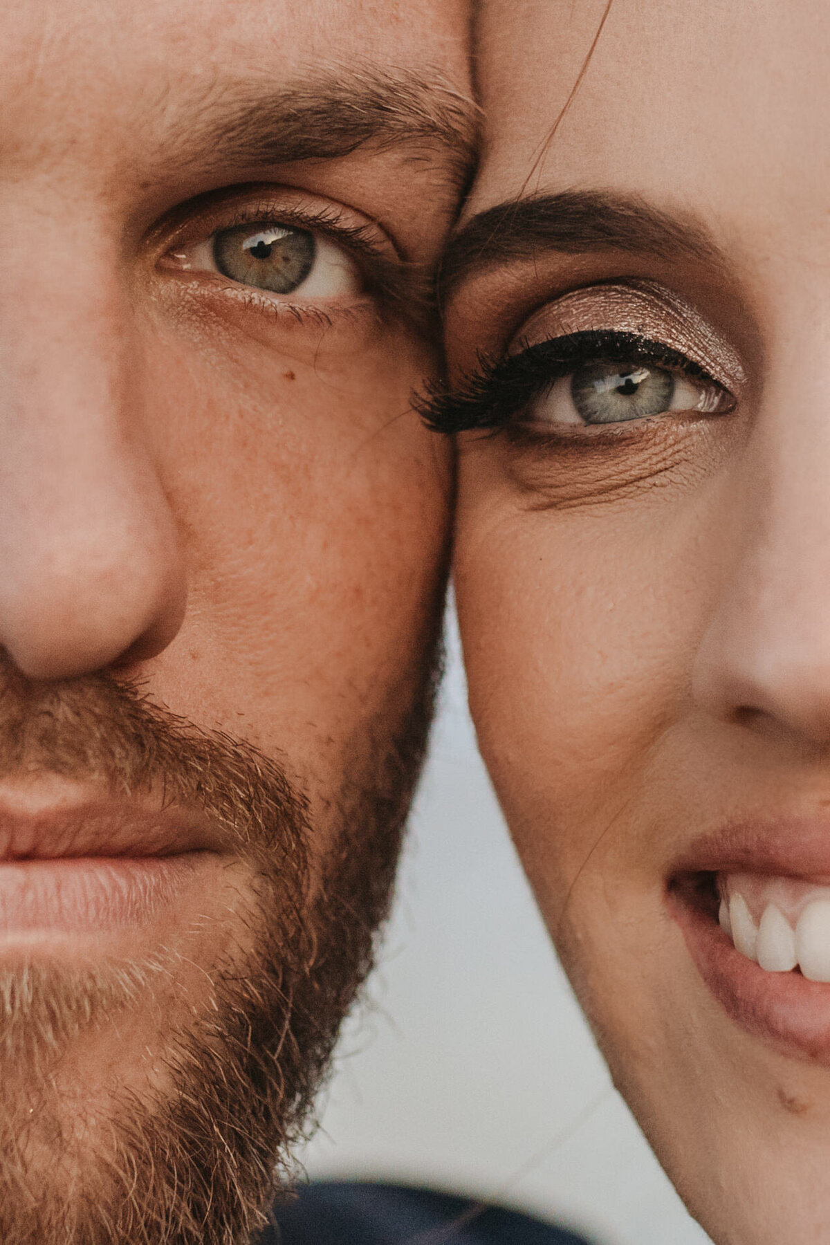 Close-up of bride's & groom's eyes. 
