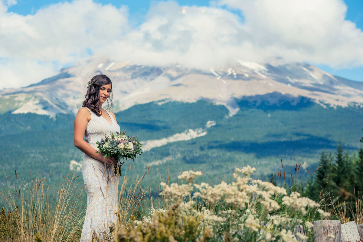 bride and view of mountain