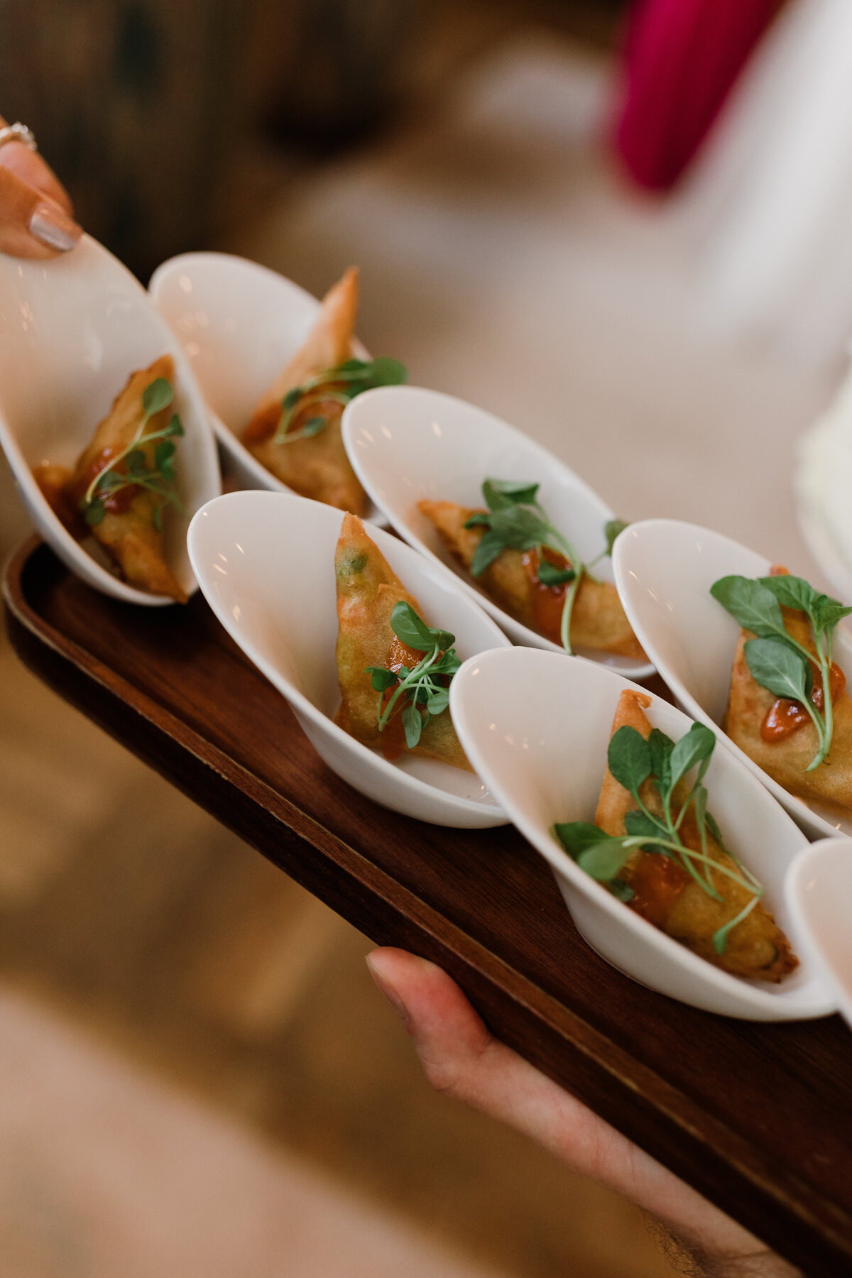 Mini dishes of food for wedding reception at proper hotel Austin