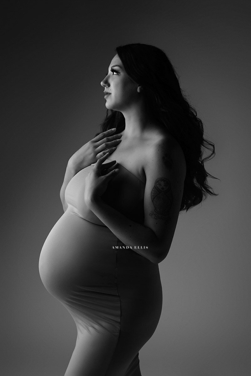 Classy black and white maternity photography portrait