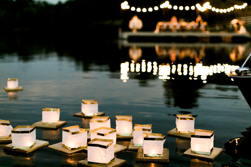 water lanterns at wedding venue