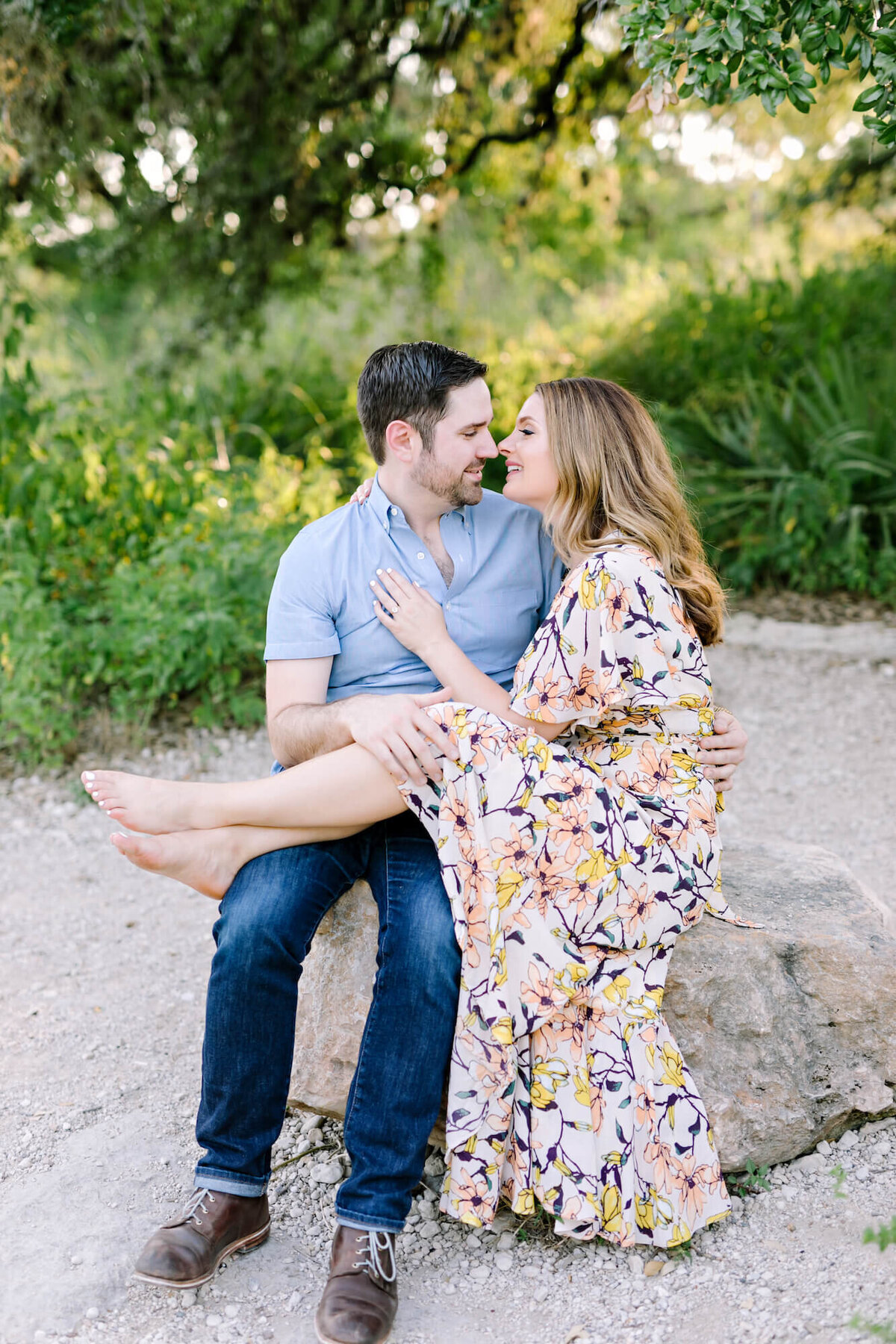 Floral dress for an engagement session at Bull Creek Park