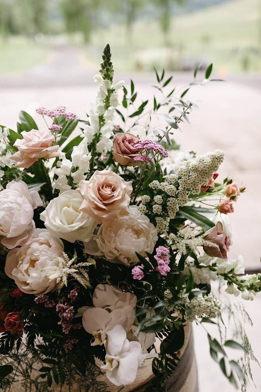 Large wedding centerpiece floral arrangement by Flowers and Thyme,