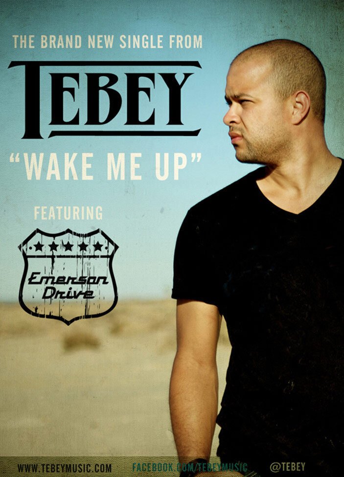 Poster for Single Release Title Wake Me Up Artist Tebey standing in desert looking off to the side