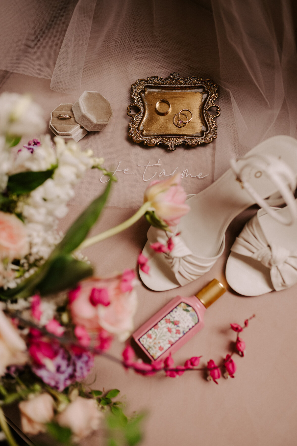 Bridal suite details, rings, lotion, shoes and bouquet Moncton, New Brunswick