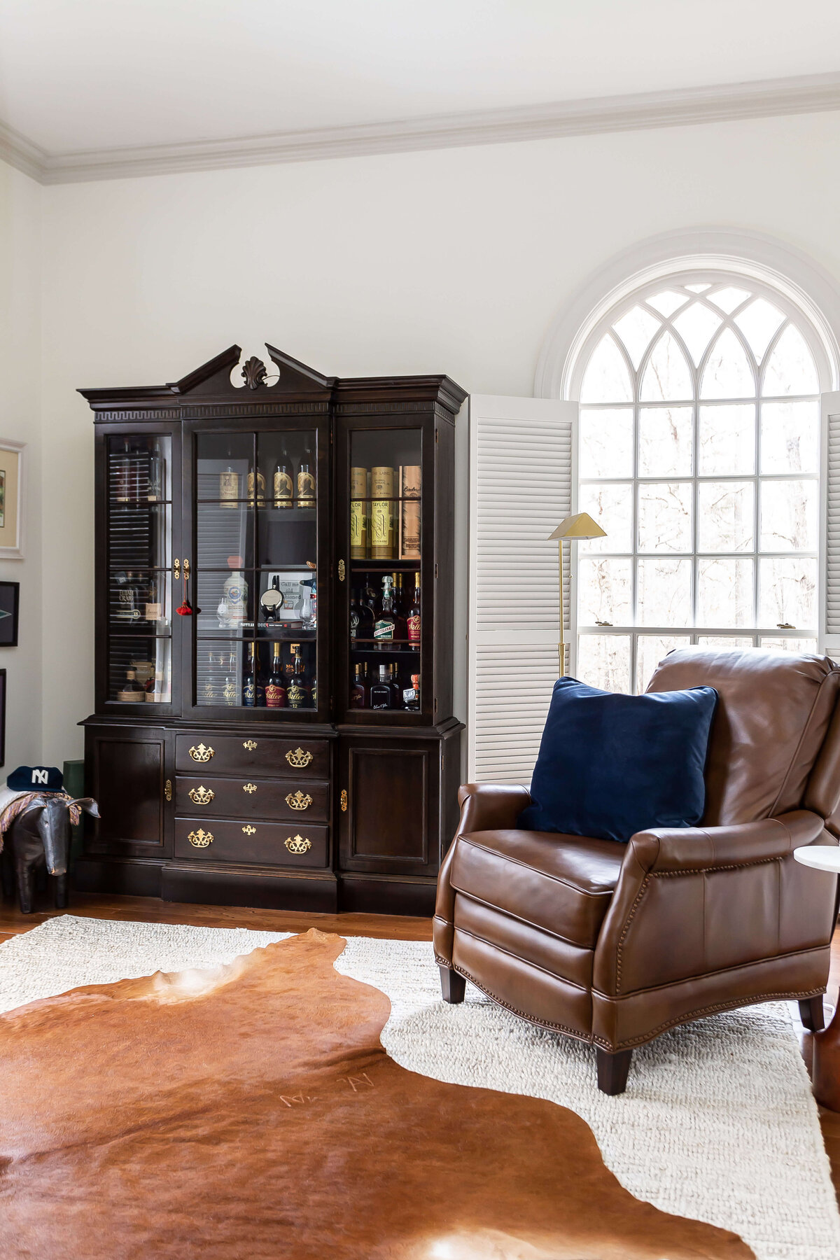 sweet southern home post project mahogony hutch with leather cahir