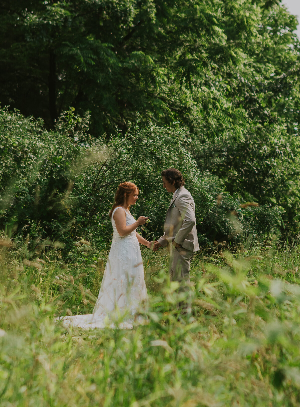 Bride and groom in a scenic outdoor setting, Indiana wedding portrait.