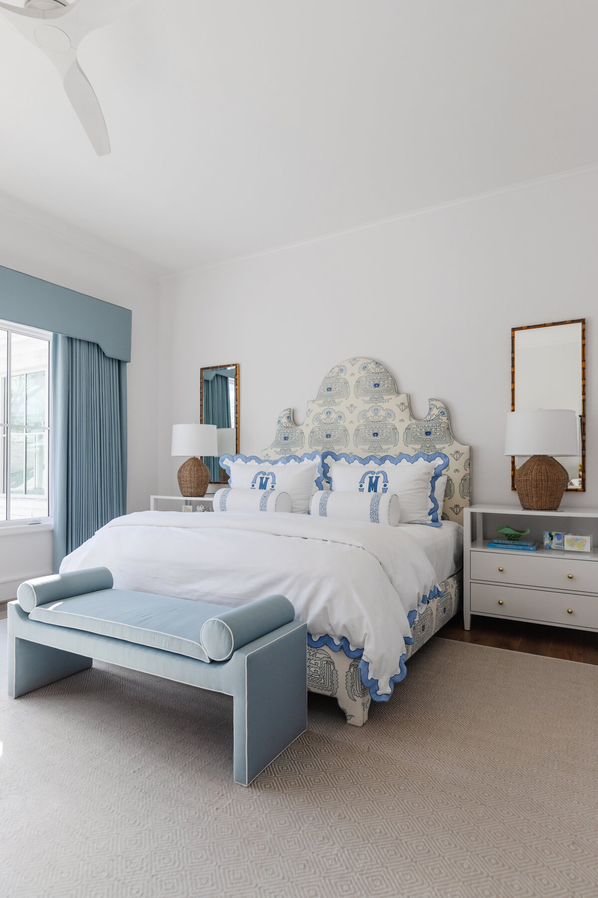 oyster creek studios memorial new build master bedroom blue and white