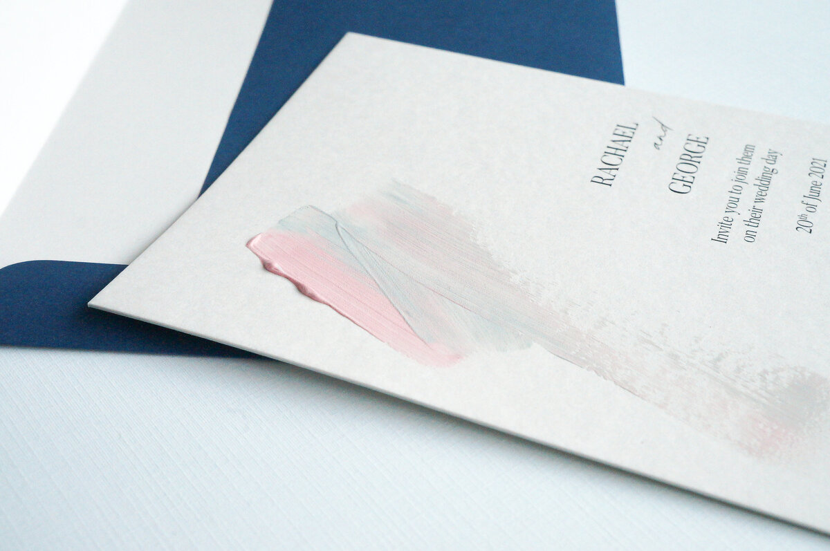 Hand painted wedding invitations with pink and blue delicate painting