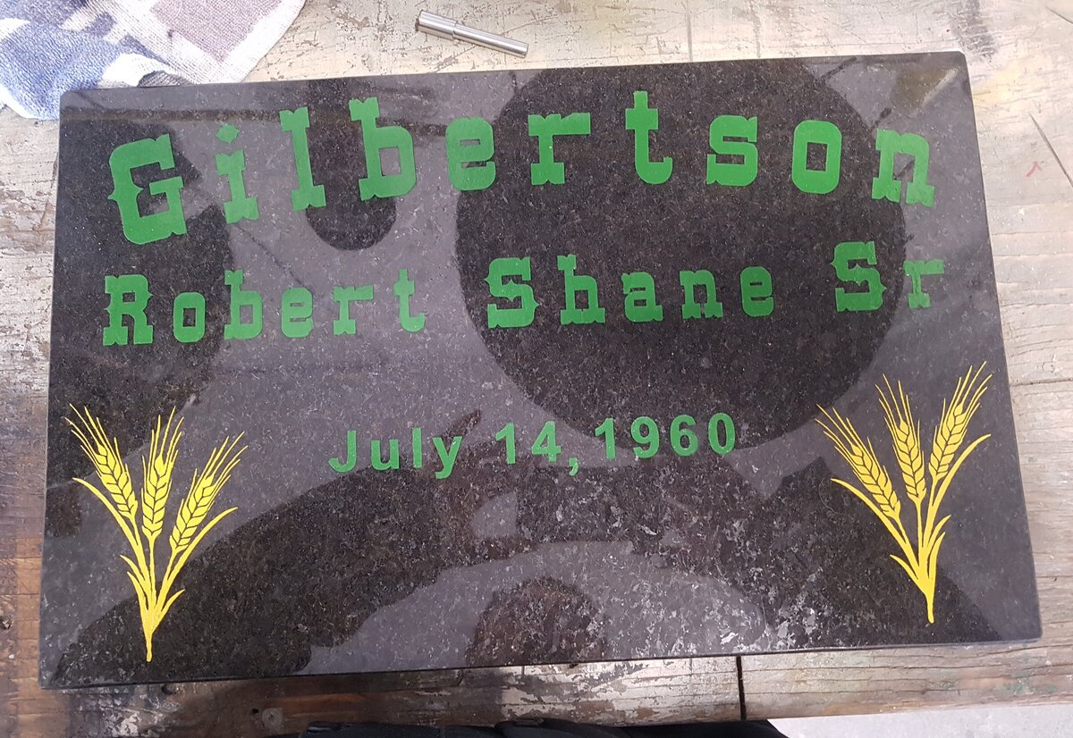 Saskatchewan Farmer Farming Head Stone Design With Wheat