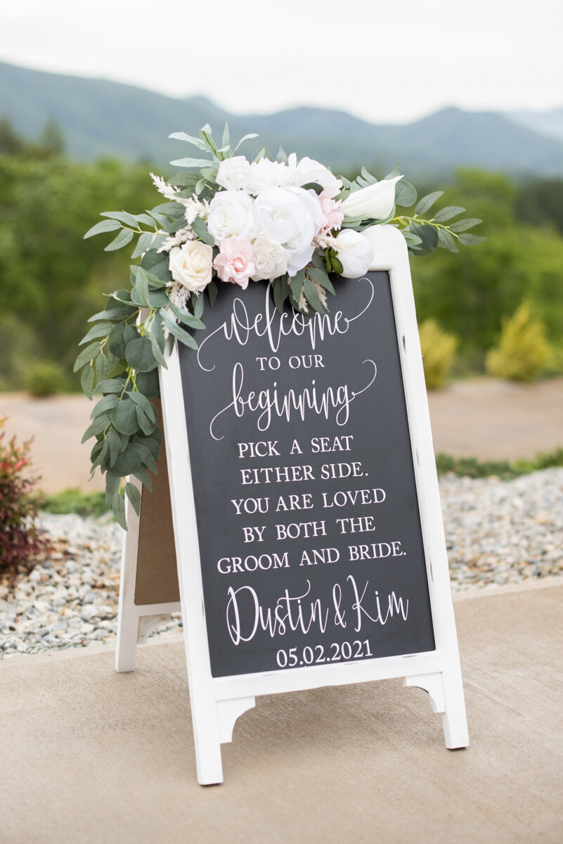 Wedding welcome sign at Something Blue wedding venue