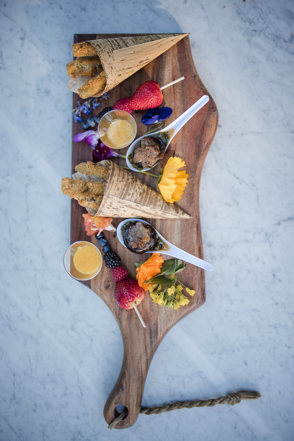 Cocktail hour food at a destination wedding at Nestldown in Los Gatos, California