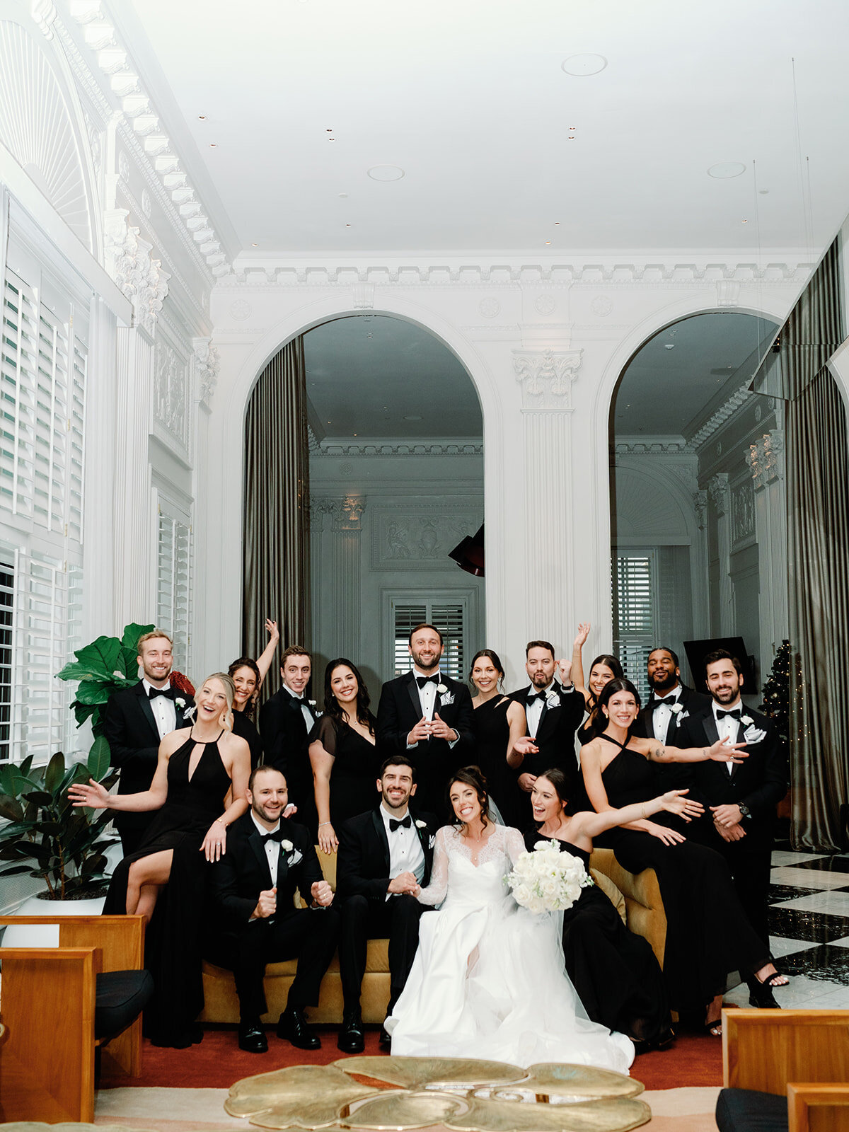 Bridal party photos indoor at Hotel Washington Lobby