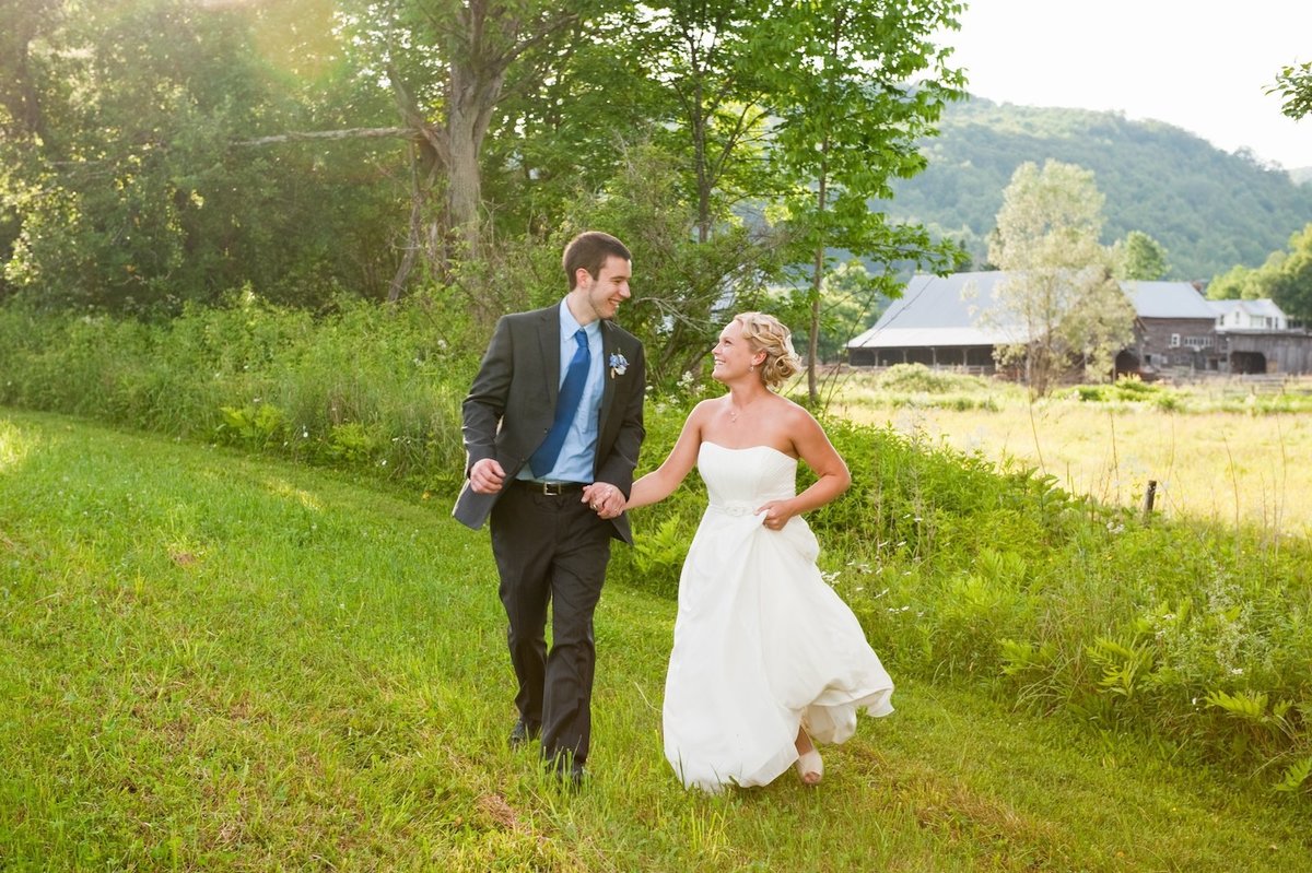 Vermont wedding couple in field