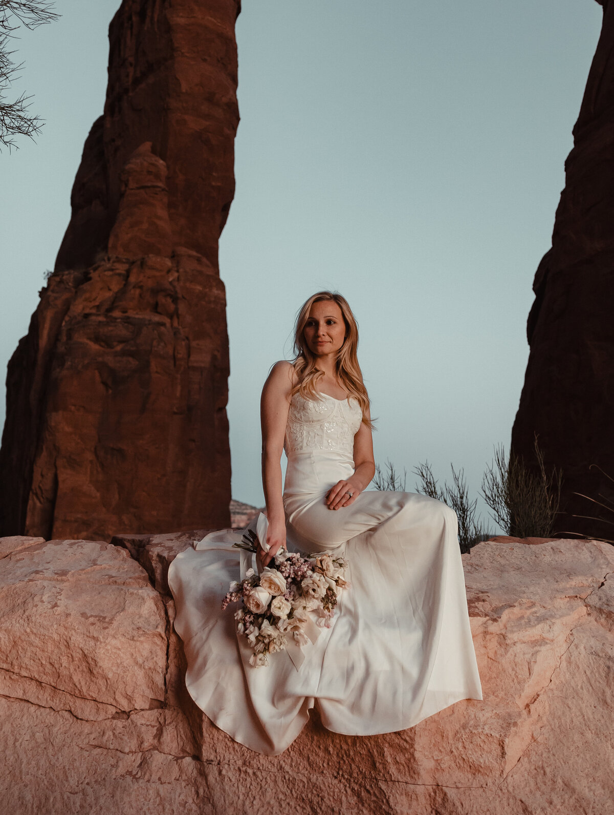 Bride’s bouquet with desert blooms Sedona elopement taken by Kollar Photography