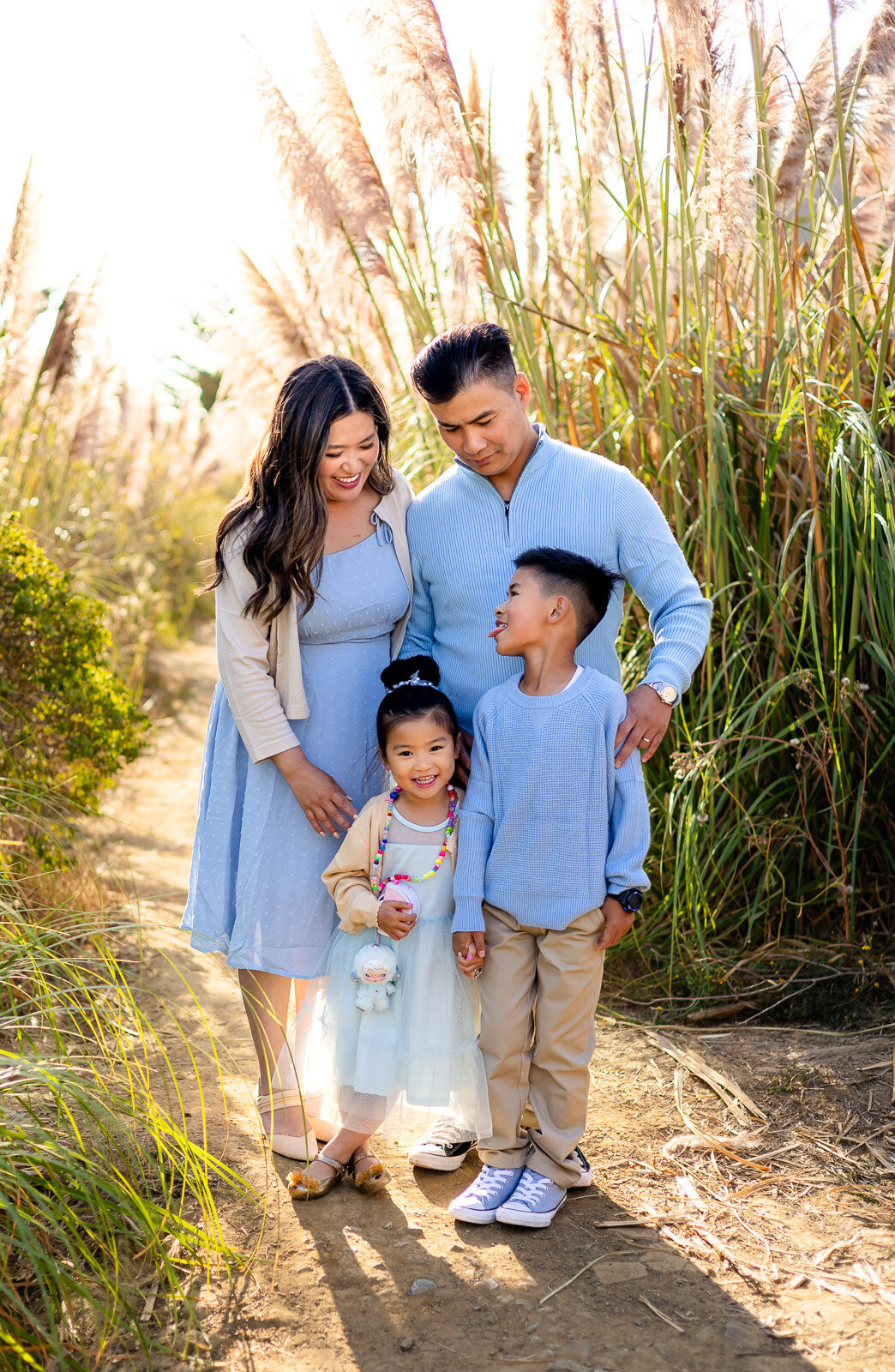 Family walking on trail surrounded by pampas grass – Bay Area Family Portfolio by Ellobelle Photography