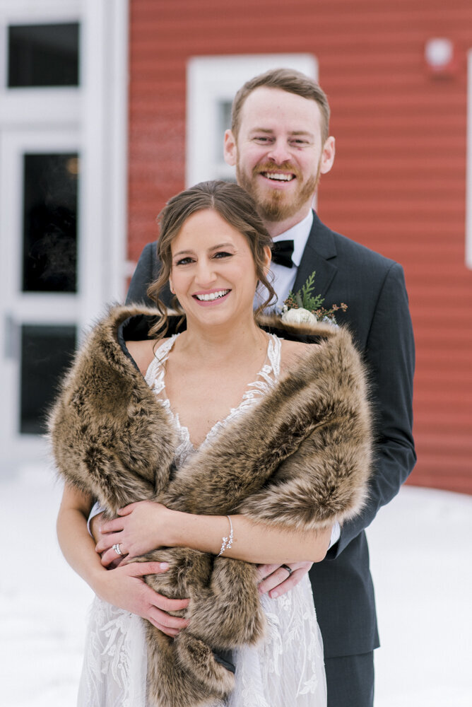 bride and groom winter wedding portrait
