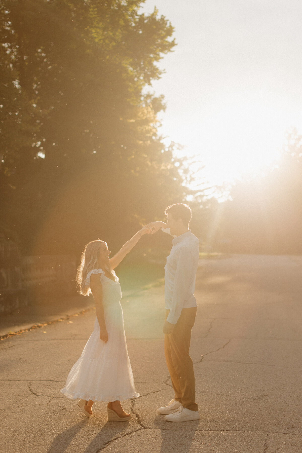 Indianapolis engagement photos sunset dance moment