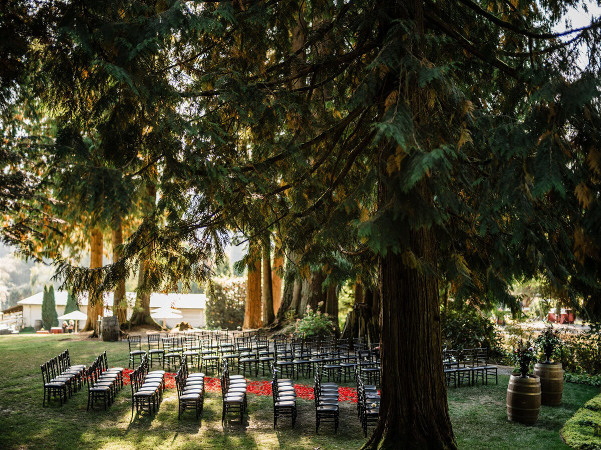 Outdoor wedding ceremony at the ceremony lawn in chateau lill
