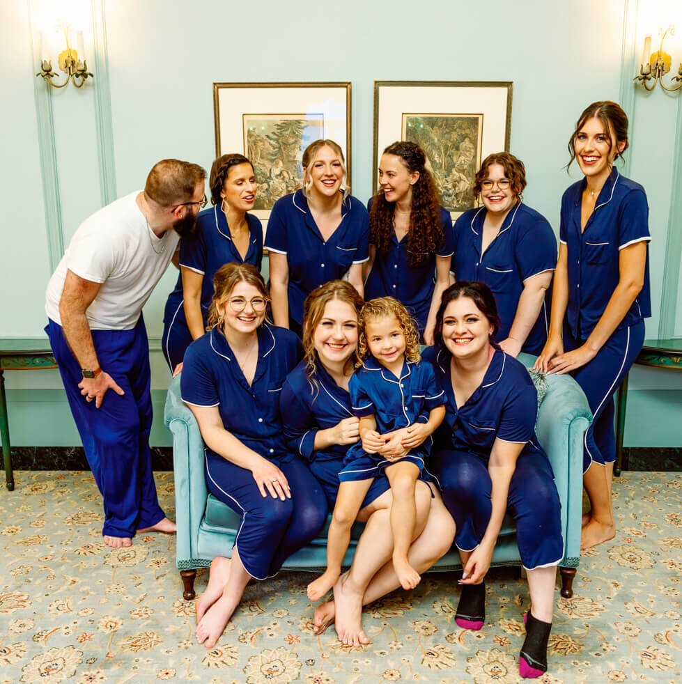 Photo of the Bride with her Bridesmaids in the Bridal Suite at the Dayton Masonic Temple.