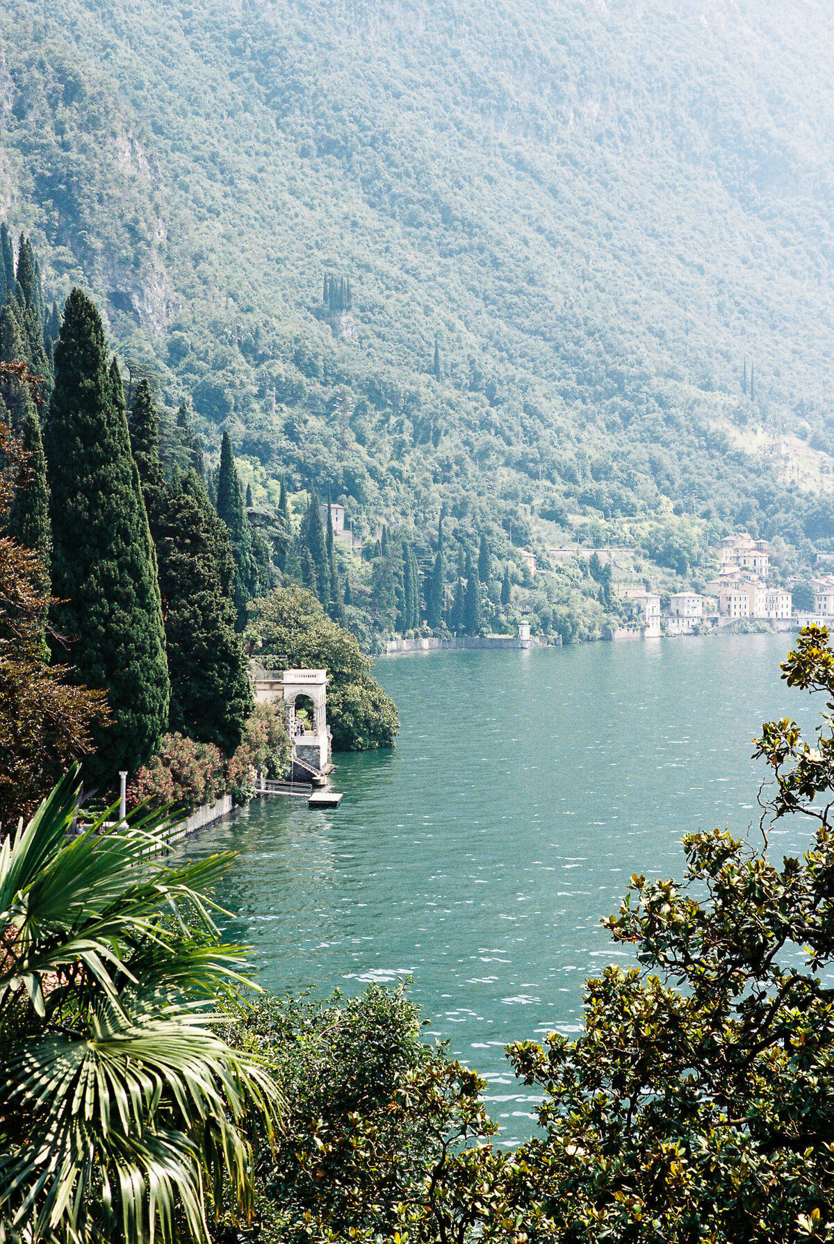 View on lake como in Italy with plenty of greenery and step hills