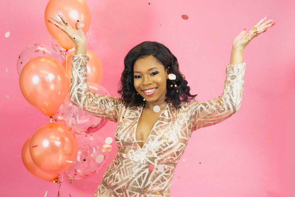 18th Birthday Photoshoot with confetti and balloons
