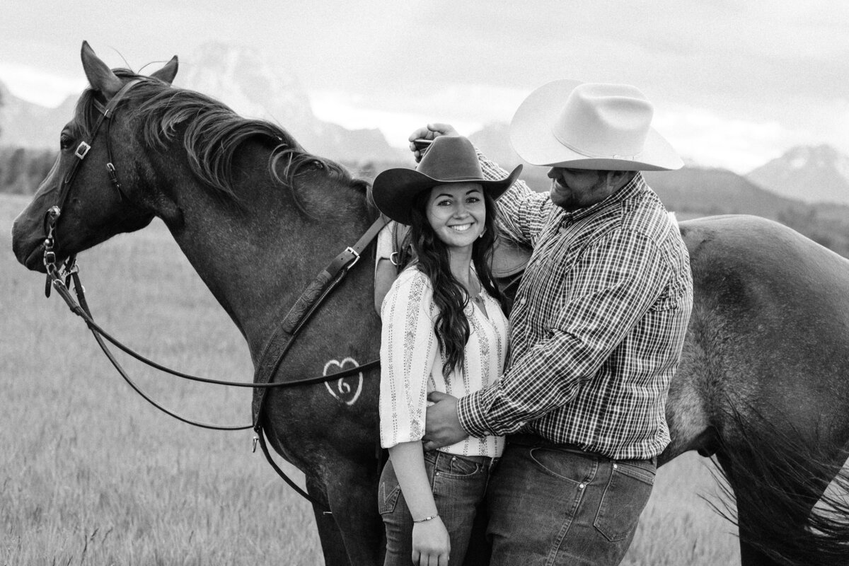Cowboy couple engagement photos black and white