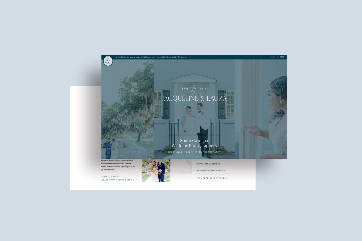 a stylish website page hero section with a blue overlay