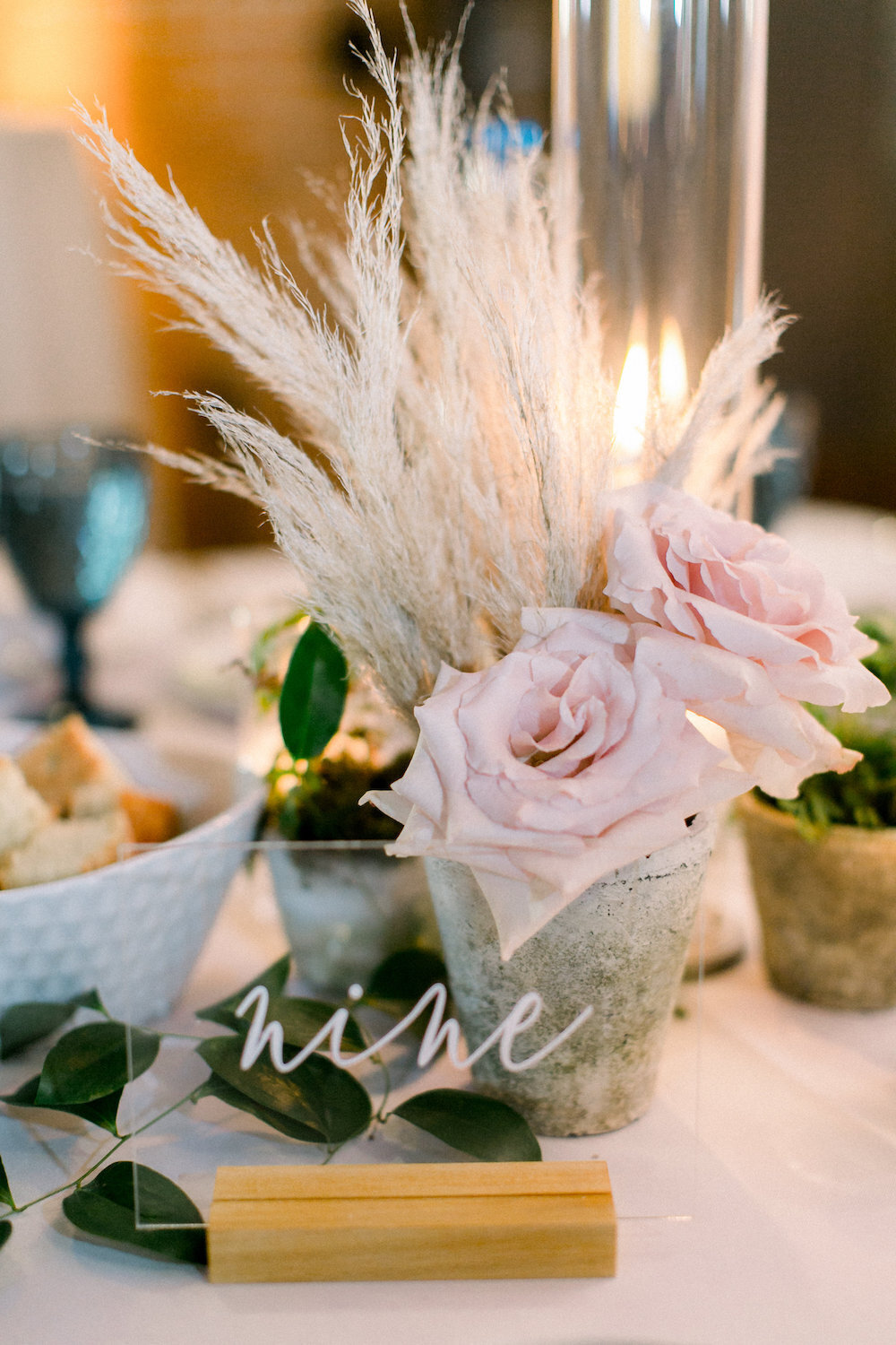Love & Luster Floral Design quicksand roses pampas grass wedding centerpiece at The Booking House