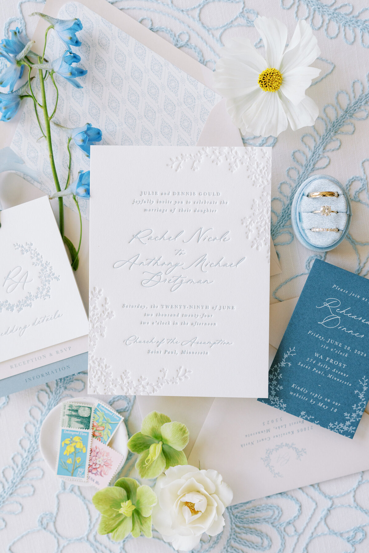 Whimsical wedding invitation with flower styling, studio fleurette