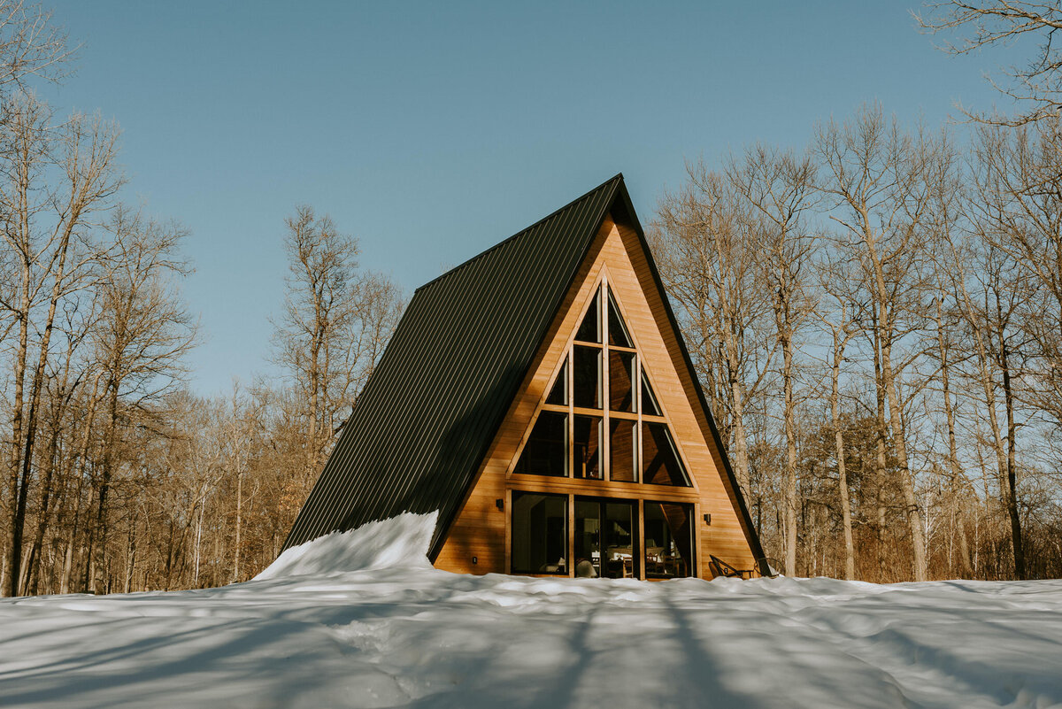 Outside of Northern Minnesota cabin in the winter.