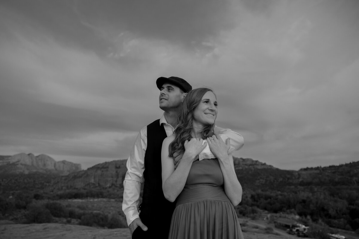 Sunset engagement photo in Sedona with golden Arizona light