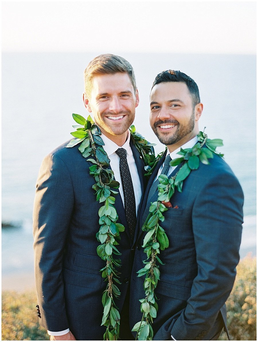 Groom Wearing Hawaiian Maile Leis San Diego Wedding © Bonnie Sen Photography