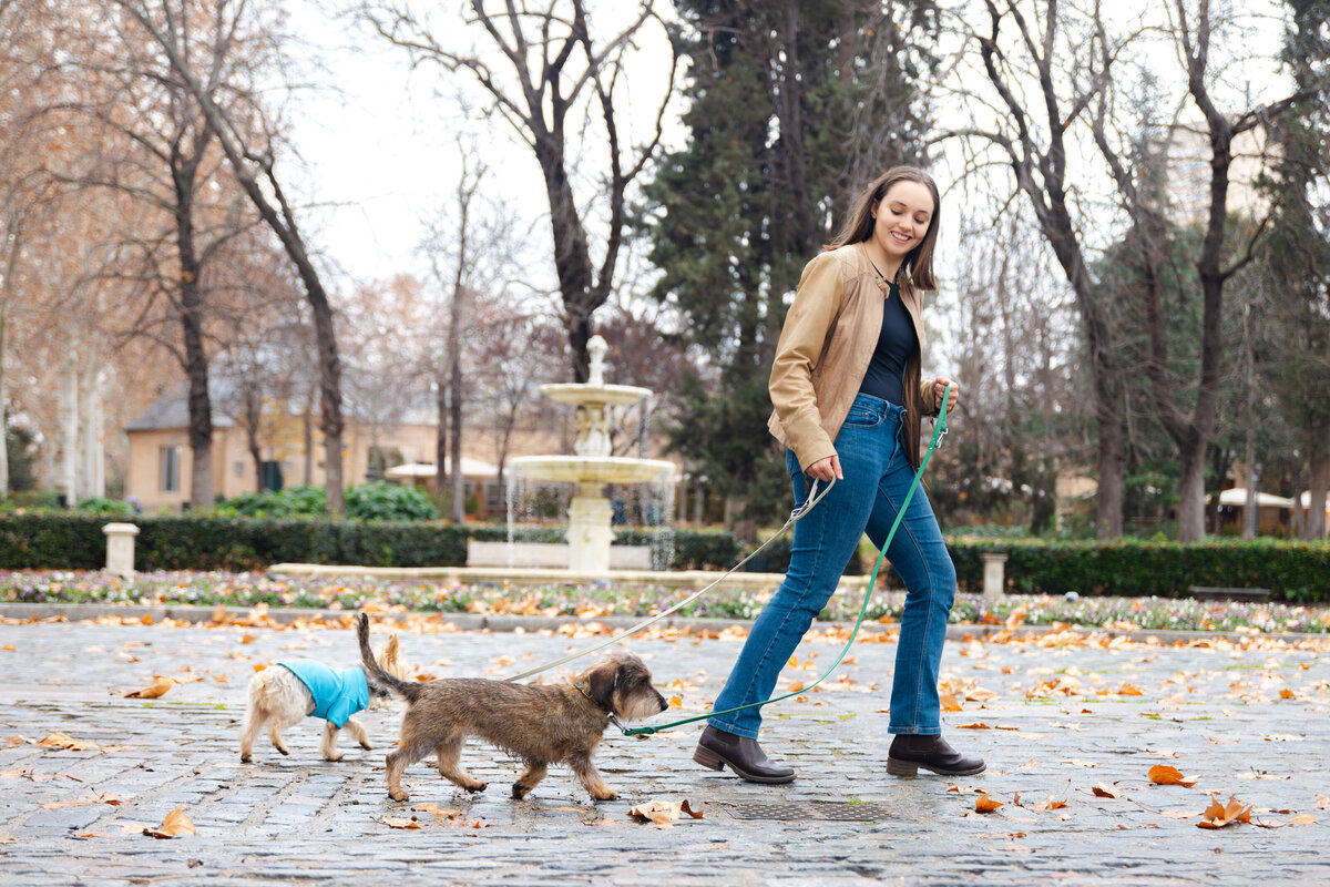 Aliza Walking Both Dogs
