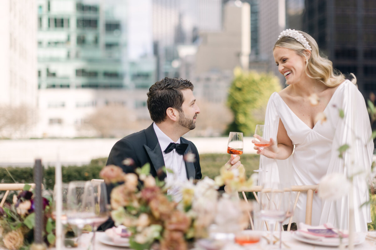 Bride and Groom Drinking Rooftop Wedding