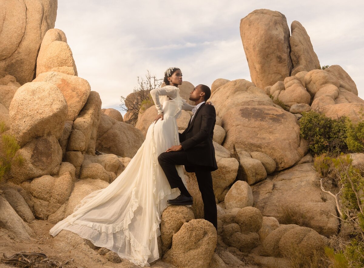bride and groom portraits on rock formations