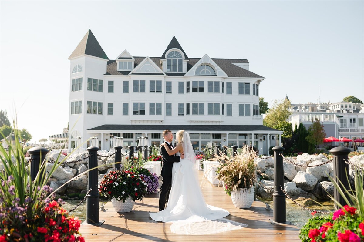 Bride and Groom photo on the Hotel Iroquois dock