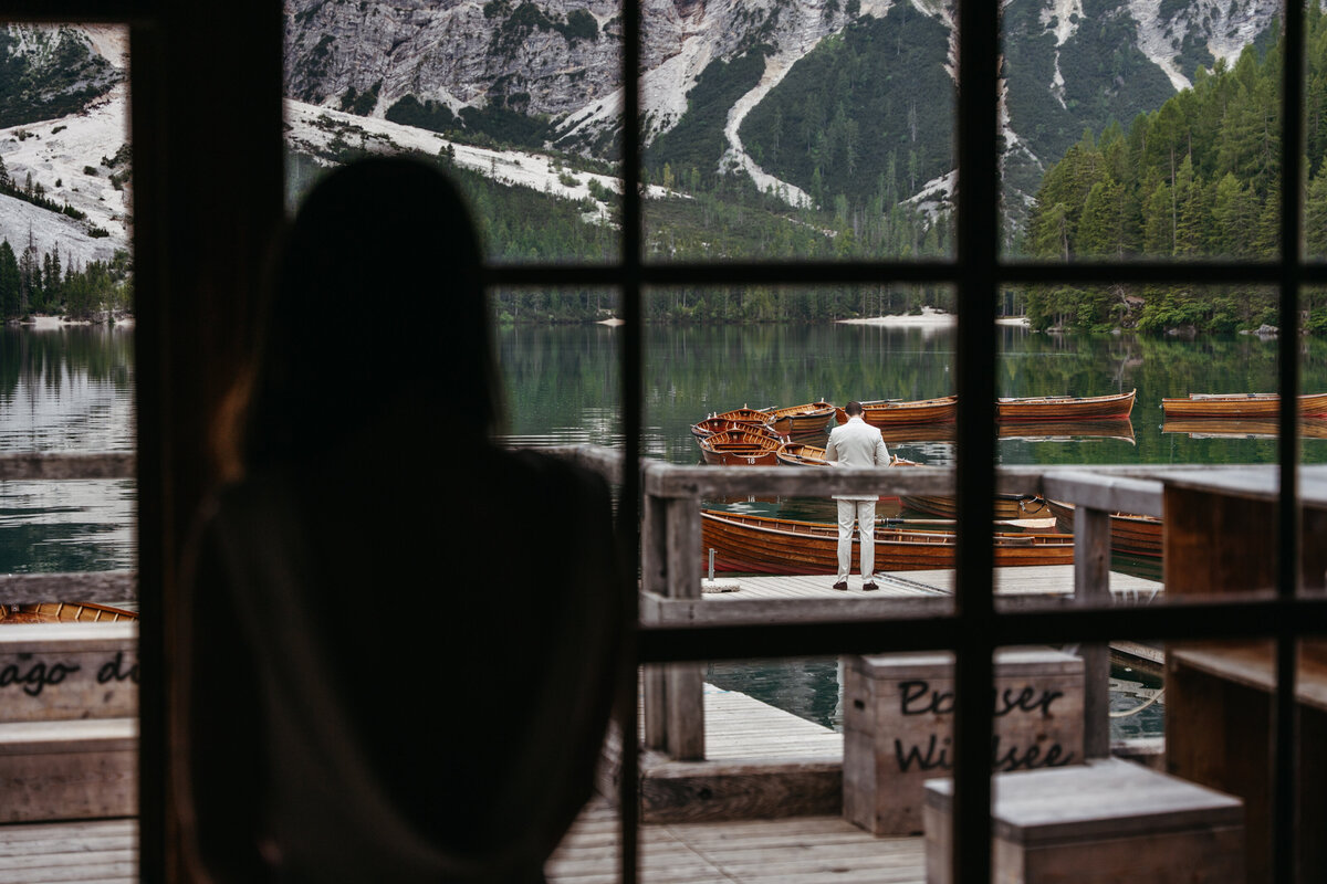 gorgeous bride in dolomites lake Braies elopement
