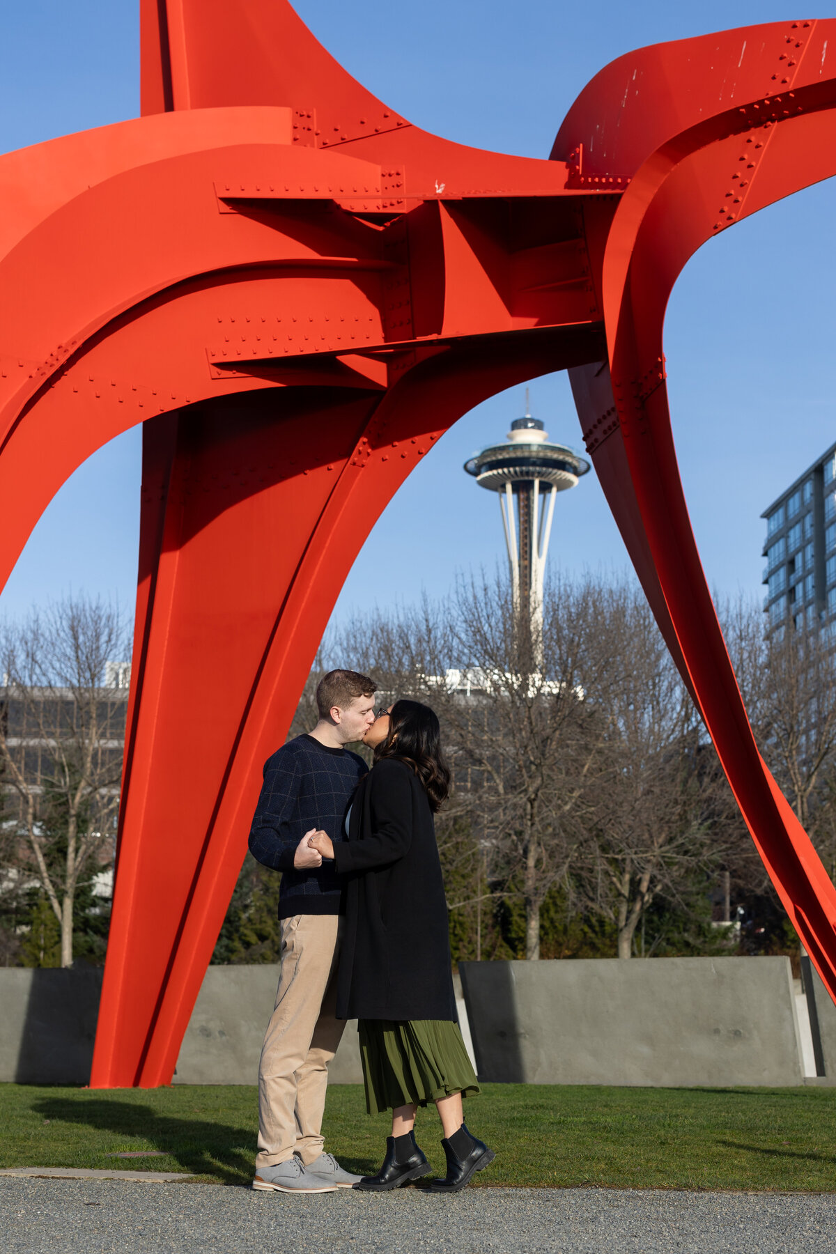 engagement and Surprise Seattle wedding photography sculpture park- 37