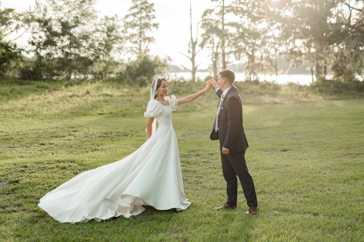 bride and groom spin