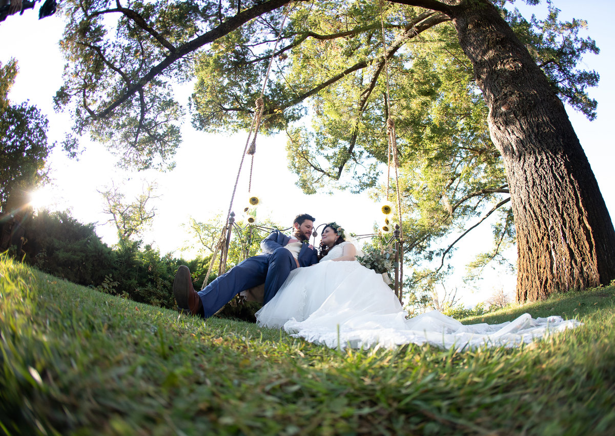 bride and groom on swing
