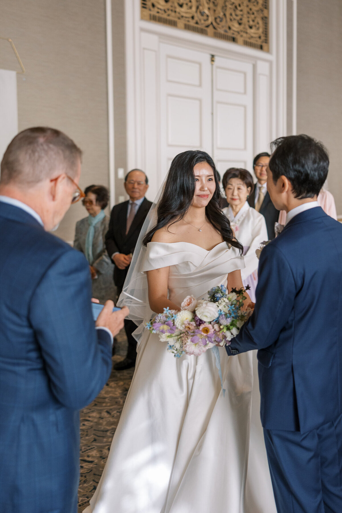 Bride groom wedding vows Beacon Grand hotel by San Francisco editorial wedding photographer