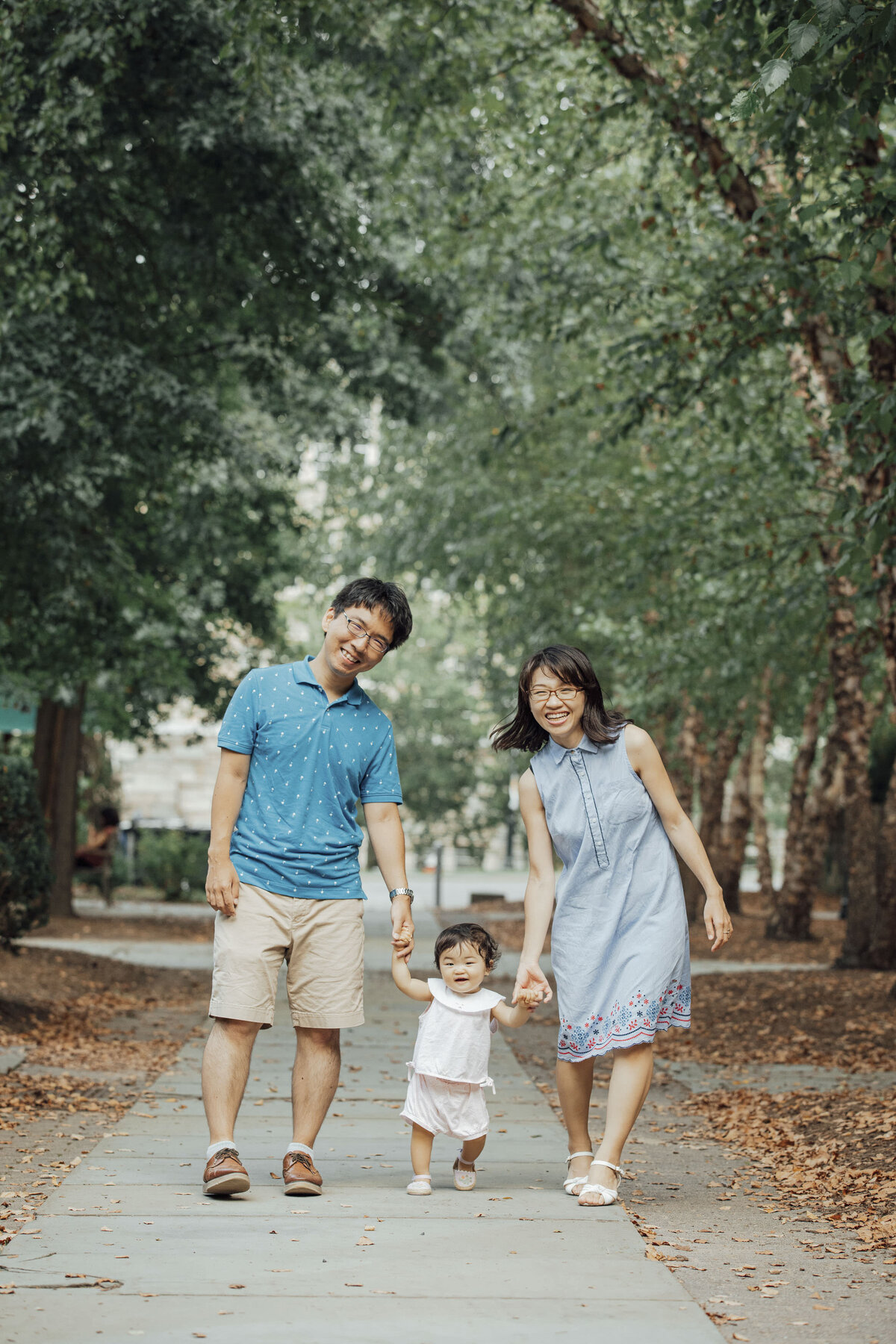 Family Portraits | Asian family with baby posing together during a summer session on the Princeton University campus | Princeton, New Jersey
