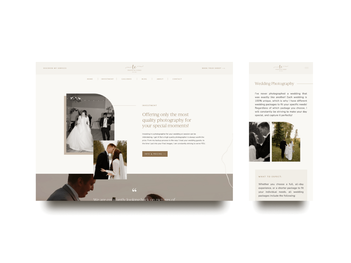 Showit website Tori Elisabeth Photography 